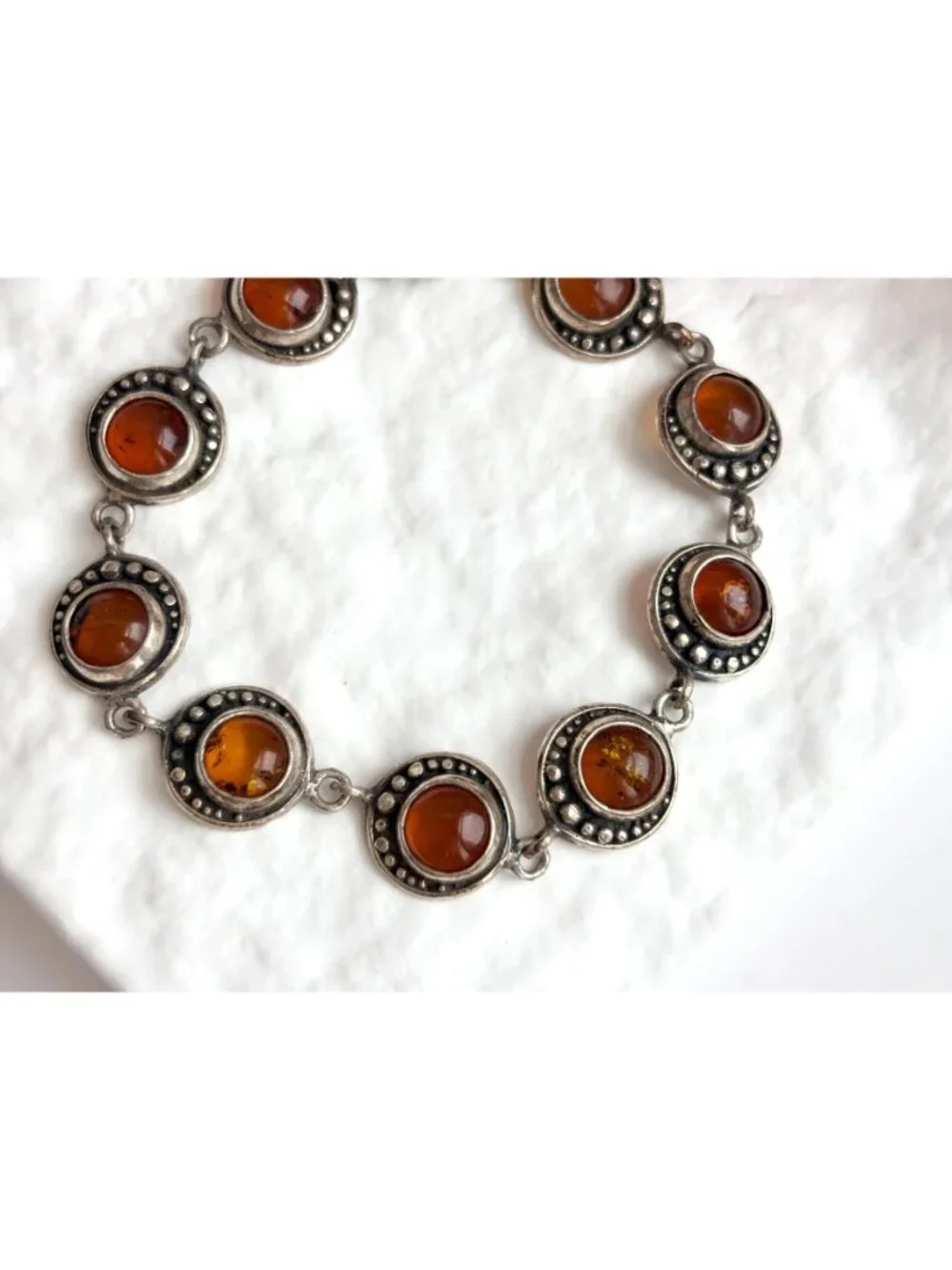 Natural Baltic Amber Modernist Chainlink Sterling Silver 925 Vintage Bracelet